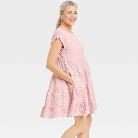 Knox Rose Women's Flutter Short Sleeve Textured Tiered A-Line Dress NWT - Picture 3 of 4